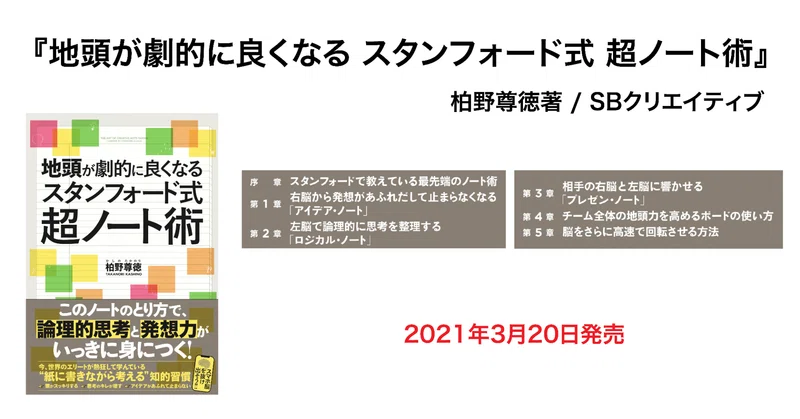 目次公開 地頭が劇的に良くなる スタンフォード式 超ノート術 柏野尊徳 アイリーニ マネジメント スクール Note