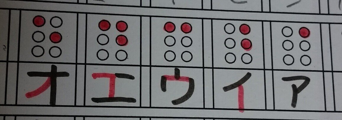 点字の覚え方 母音編 私の覚え方をご紹介します ア 単純なのでそのまま覚える イ ウ エ 赤い丸 と カタカナの赤で書いてある所 を関連づける イは縦棒だから縦２つ のように オに関しては サトカラ 自分らしく生きたい人のための カラーセラピー Note