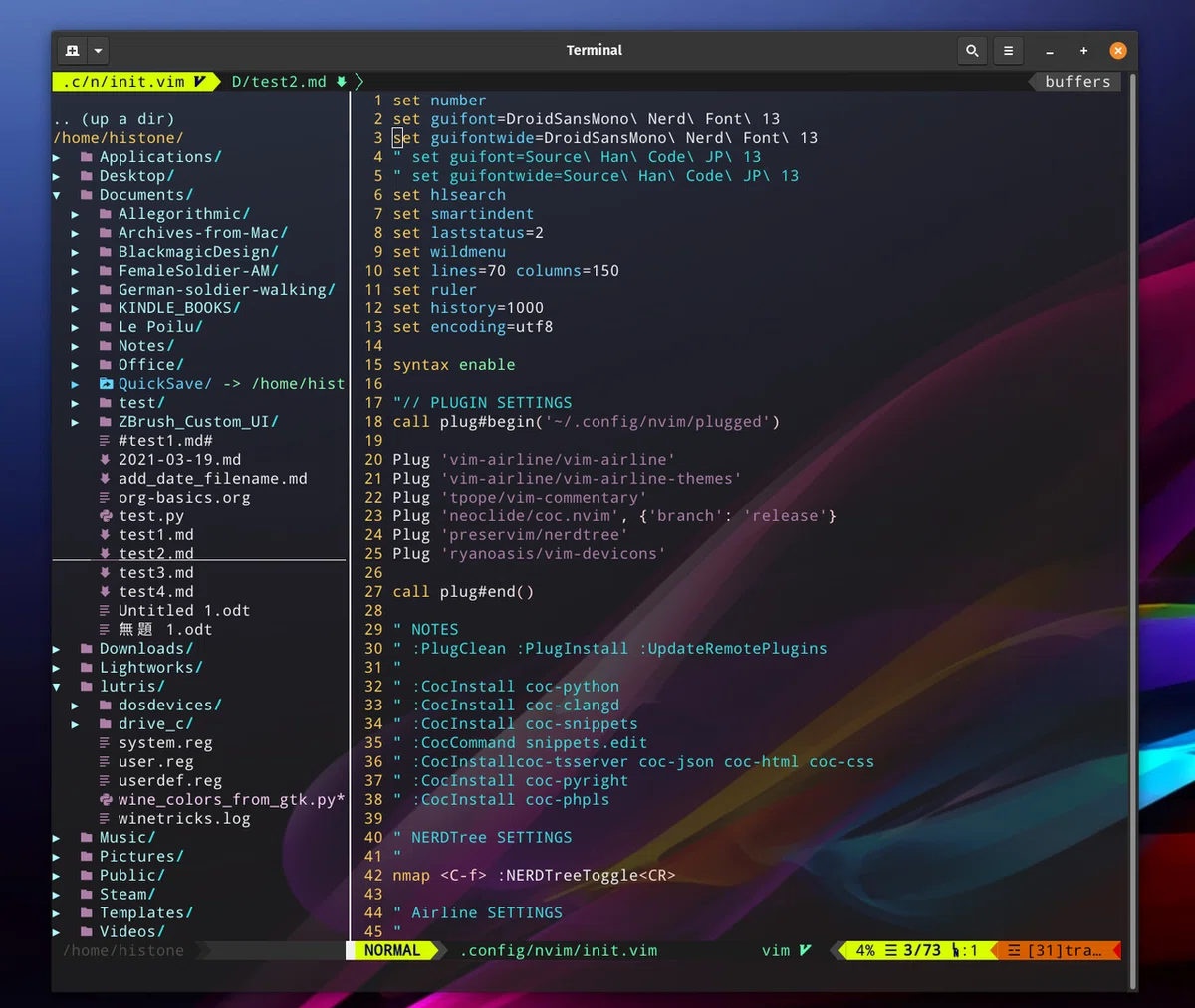 【NeoVim】プラグインを導入してモダンなNeovimにする|Histone