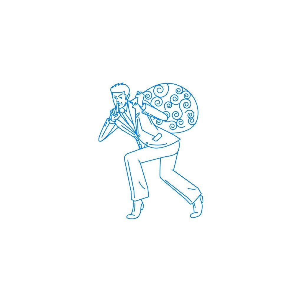 風呂敷を抱えてコソコソ歩く男性 Eye T O Melonhouse Note