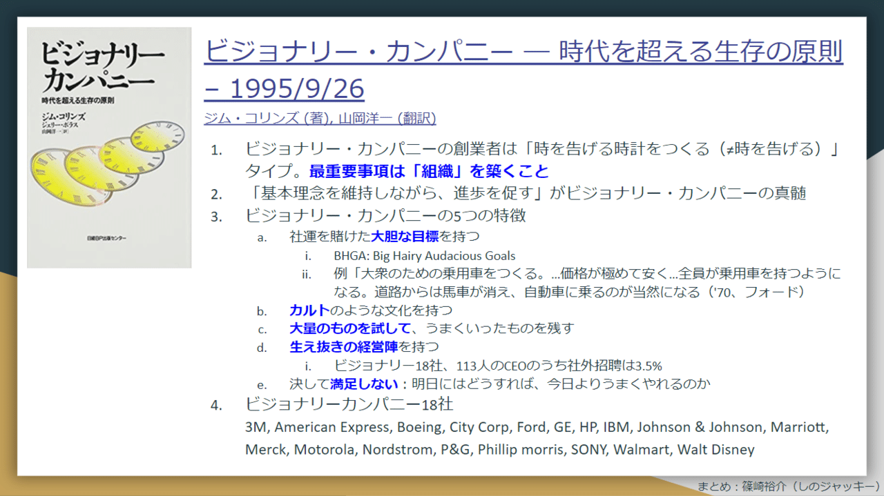 ビジョナリー カンパニーをまとめてたら世界標準の経営理論の学びがハマった件 しのジャッキー 篠崎 裕介 Note ビジョナリー カンパニーをまとめてたら世界標準の経営理論の学びがハマった件 しのジャッキー 篠崎 裕介 Note
