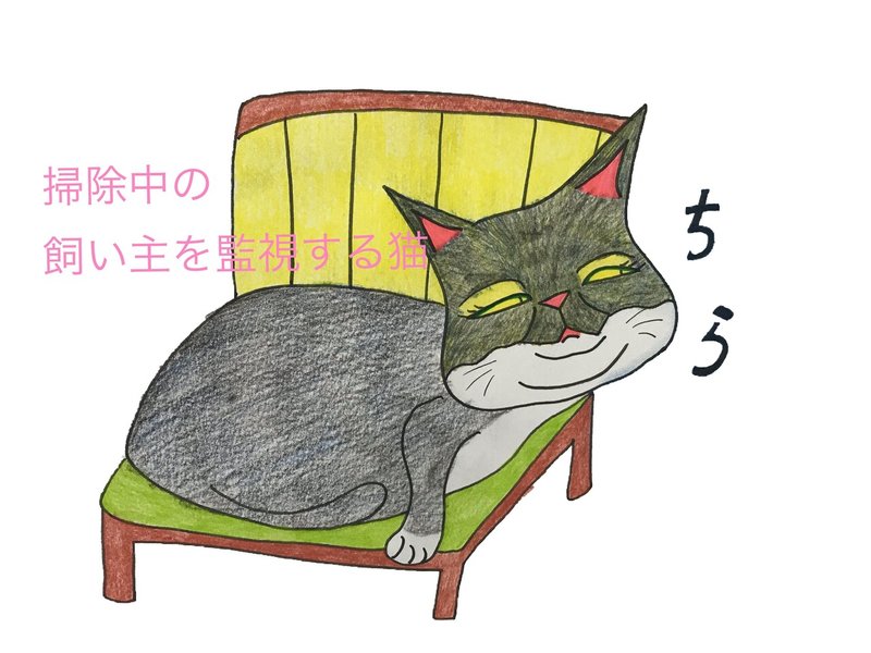 掃除中の飼い主を監視する猫 癖のある猫のイラスト ココ次郎 ココ次郎 Note