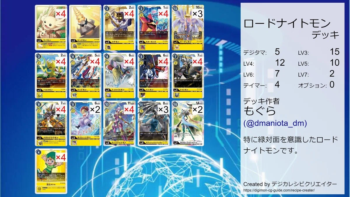 デジカ：デッキ紹介】ロードナイトモン(対面緑意識)｜もぐら