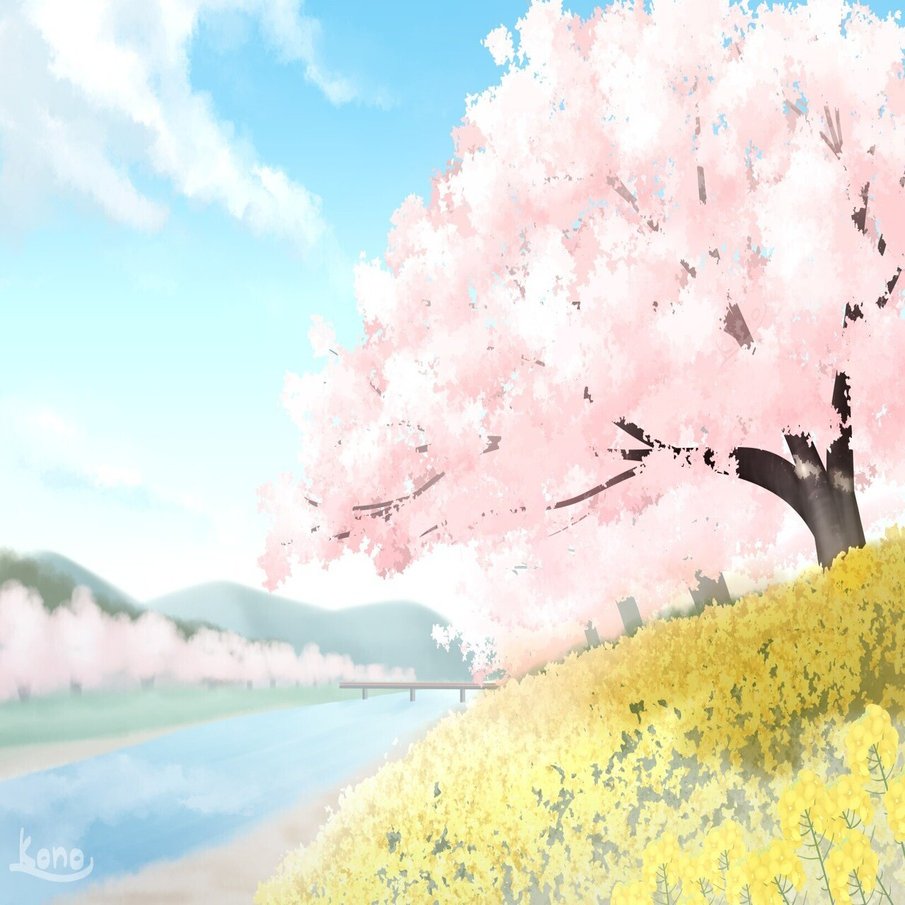背景ワンドロ 川辺の桜の描き方 背景イラスト配布中 コノハ Note
