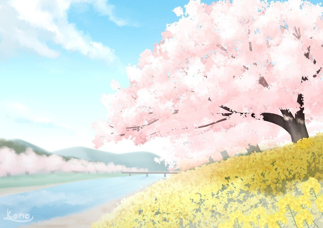 背景ワンドロ 川辺の桜の描き方 背景イラスト配布中 コノハ Note 背景ワンドロ 川辺の桜の描き方 背景イラスト配布中 コノハ Note