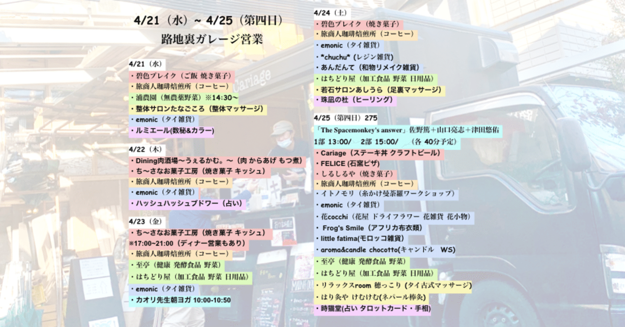 4 21 水 4 25 第四日 路地裏ガレージマーケット275 路地裏ガレージマーケット さいたま Note