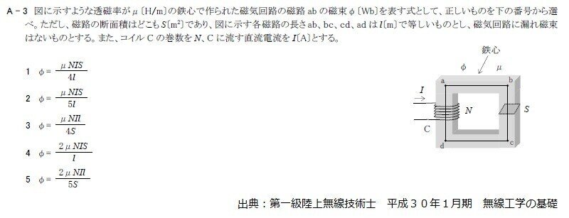 鉄心コイルの巻数 起磁力 磁気抵抗 磁束 長月 八日 Note