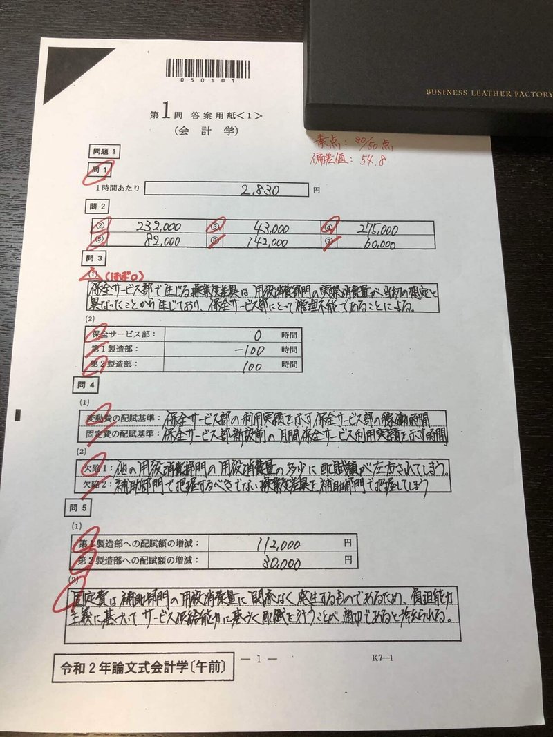令和2年論文式試験 素点 答案開示 Ayumu Note