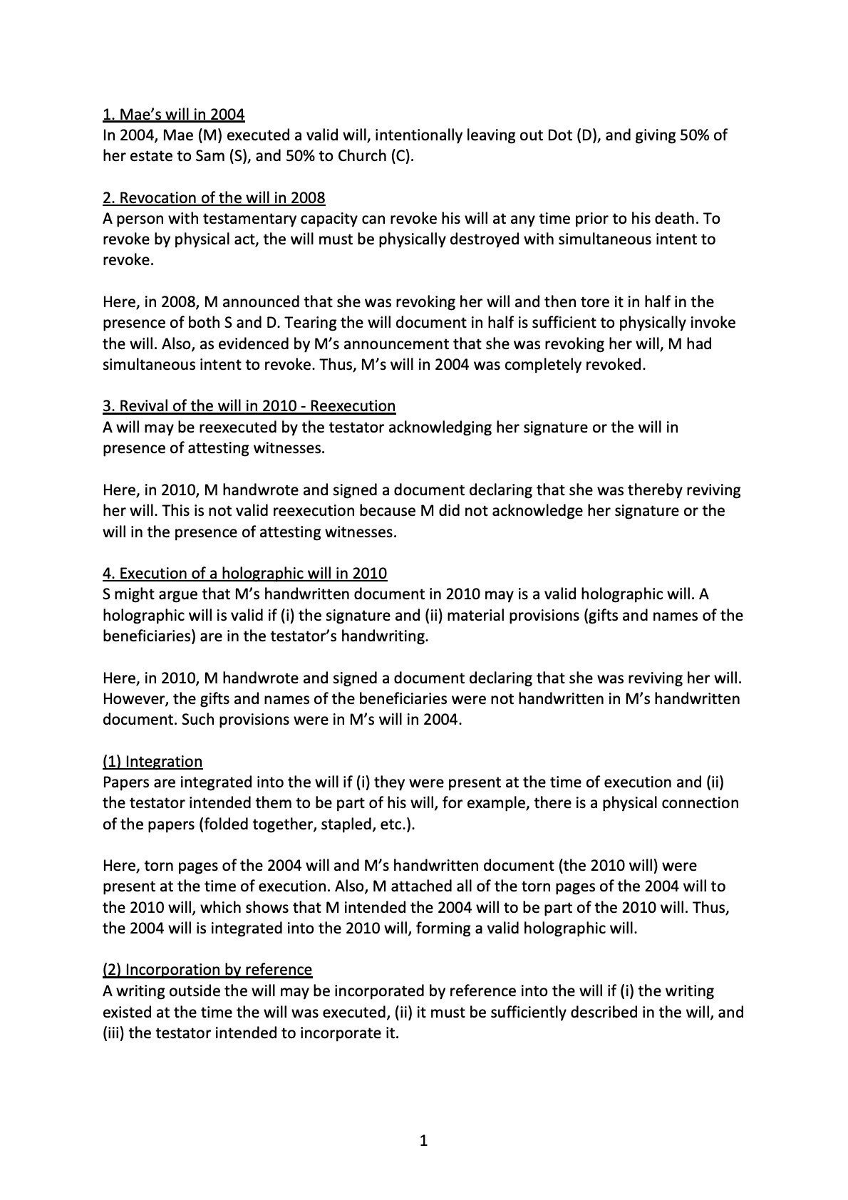 CA Bar Exam 練習答案 Wills and Trusts (July 2012)｜うに弁護士