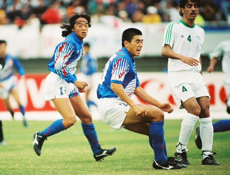 アジアカップ決勝、日本×サウジアラビア、高木琢也と北澤豪（左、９２年１１月）