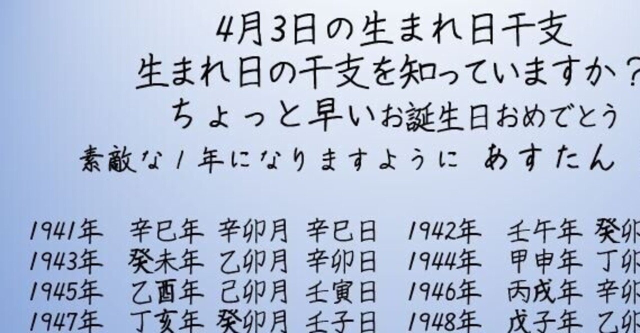 4月3日の生まれ日干支 麗陽 四柱推命 Note