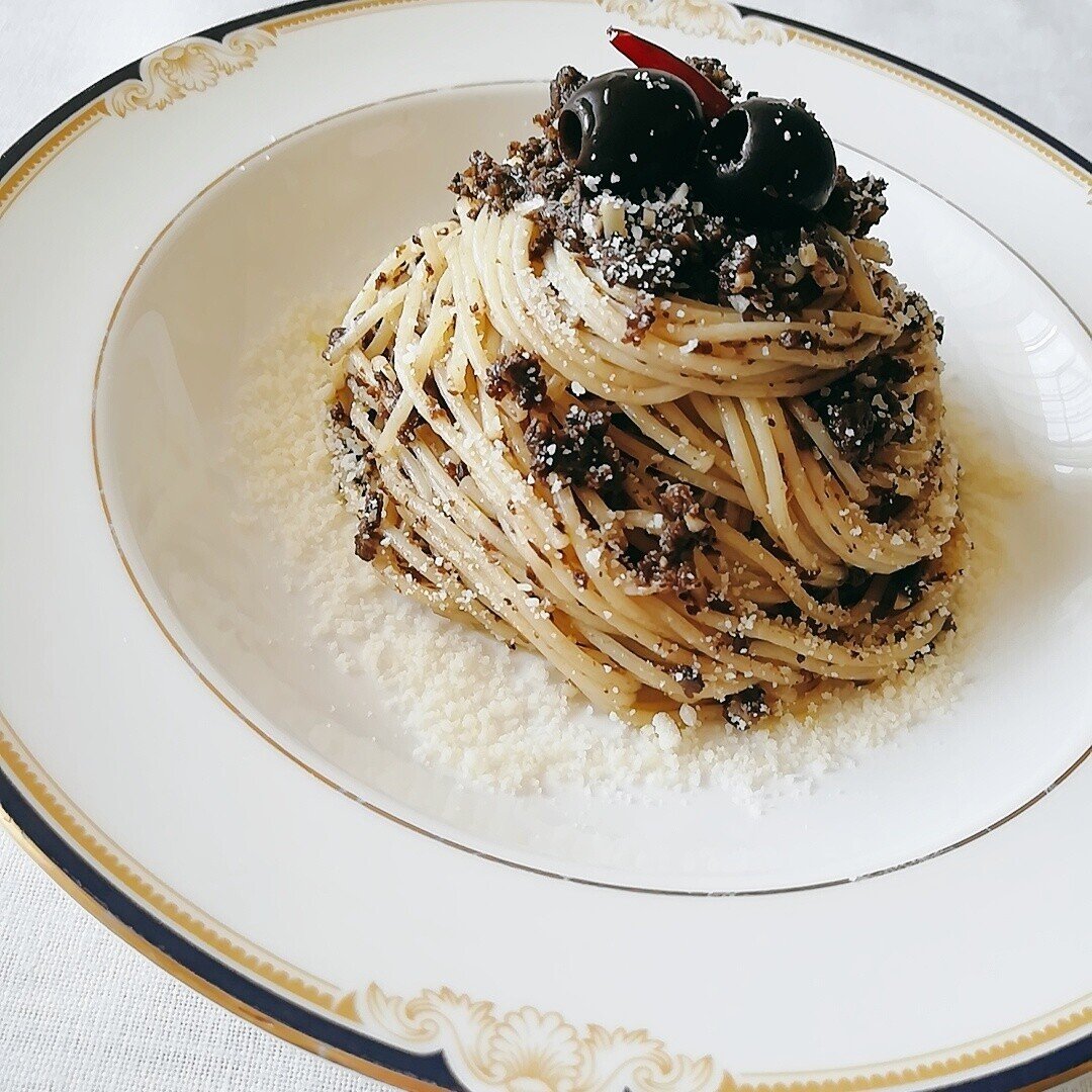 トスカーナの思い出🍇黒オリーブのスパゲッティの作り方｜Tuscan Blue