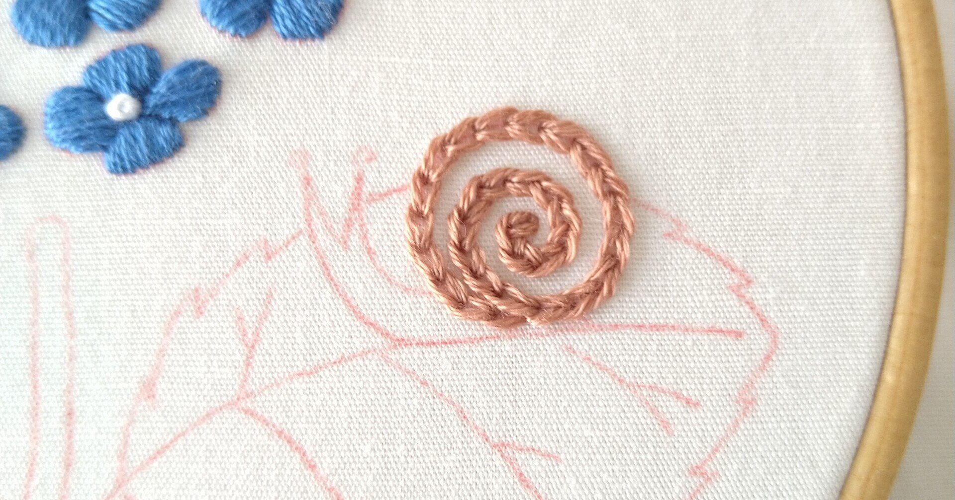 アジサイの刺繍枠キットを作ろう* ステップ5 〜カタツムリの刺繍