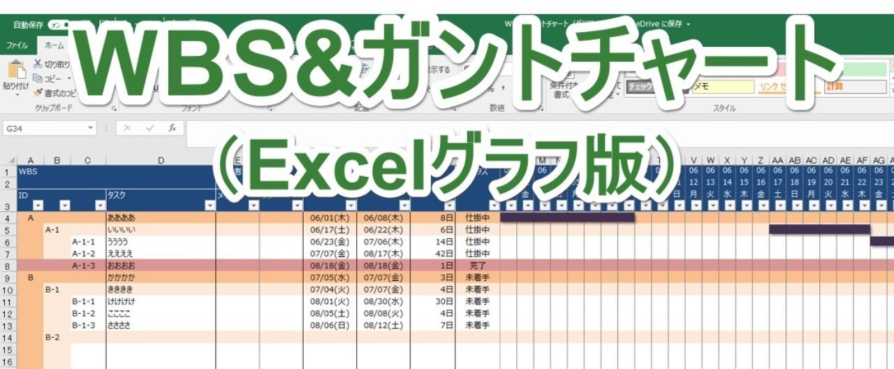 エクセル本著者による有料テンプレート Wbs ガントチャート Excelグラフ版 森田貢士 Excelデータ集計 分析本 9 8発売 Note