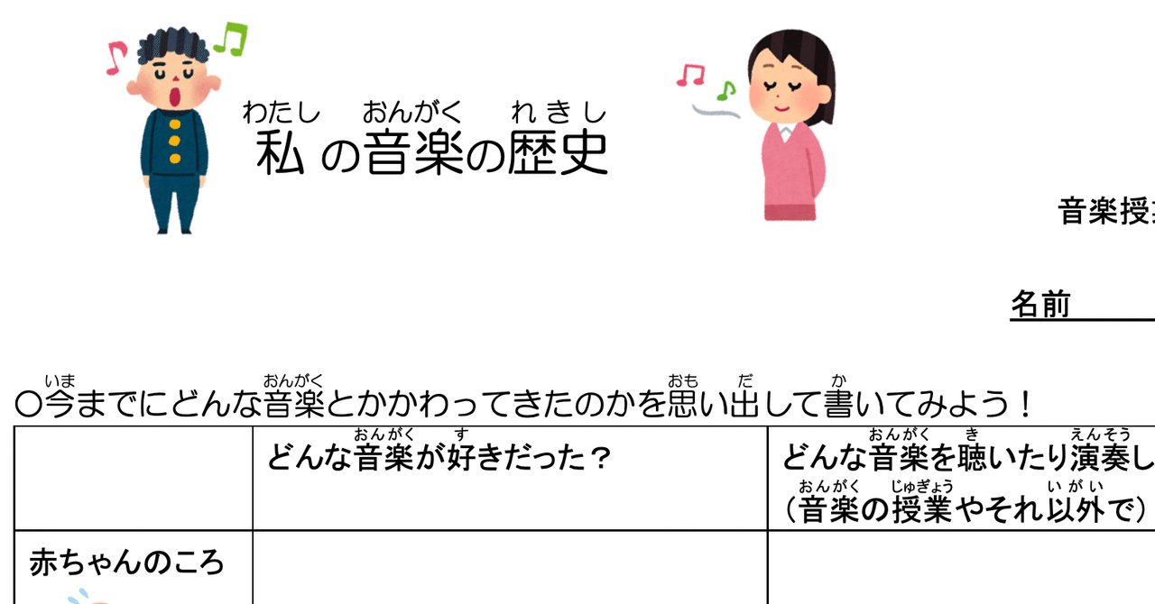 無料 音楽の授業開き用プリント 小 中 高 特支 コギト 音楽教員のための超使える教材製造所 Note