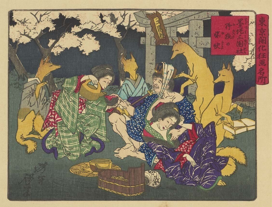 浮世絵　王子のきつね 復刻木版 歌川広重浮世絵『王子装束ゑの木大晦日の狐火』 : 龍香