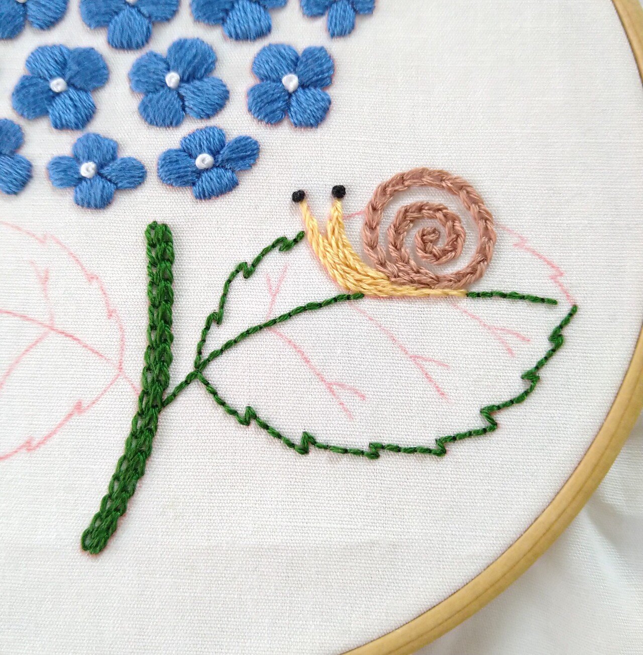 アジサイの刺繍枠キットを作ろう* ステップ8 〜アジサイの葉の