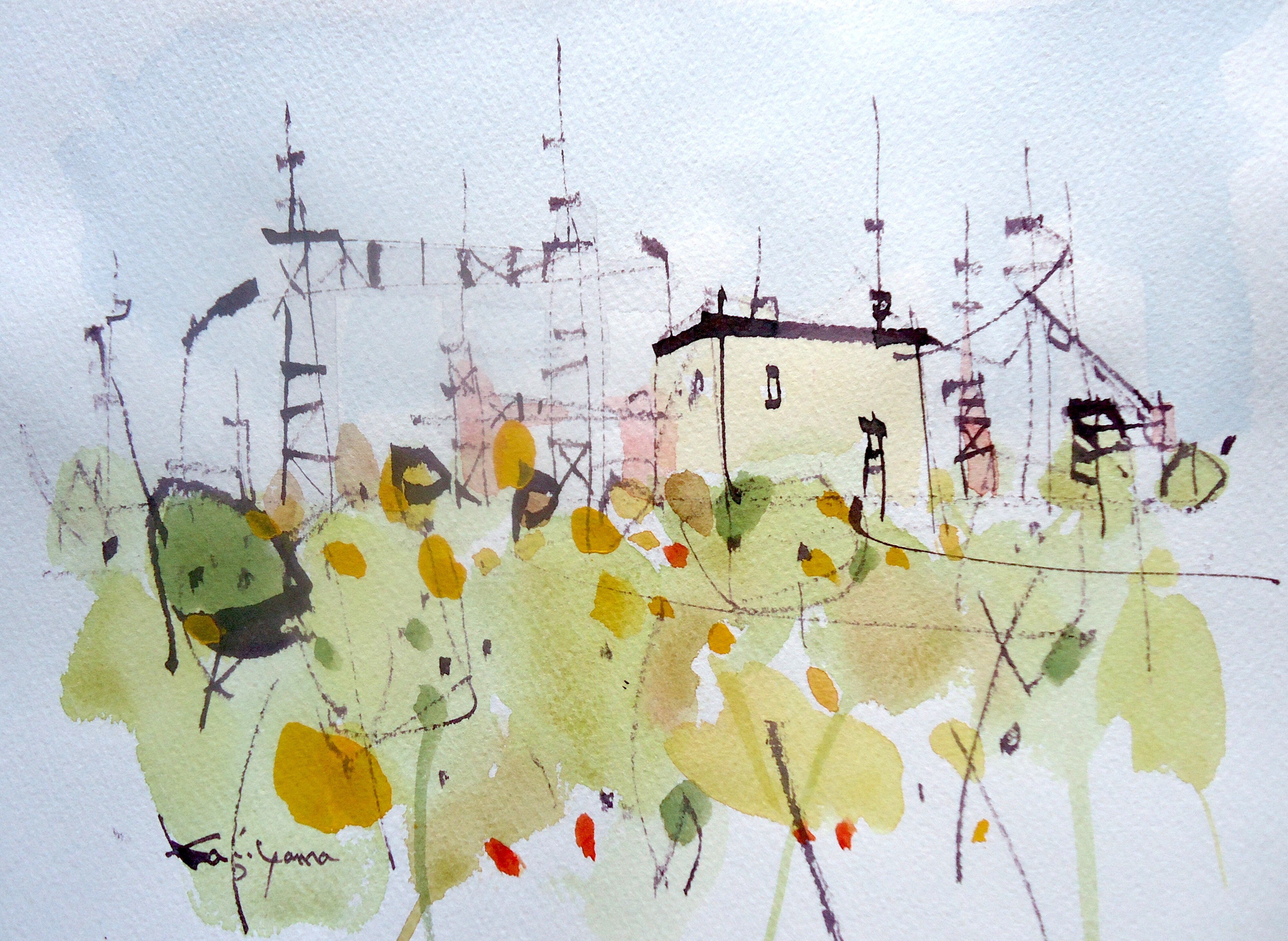 水彩画 「白いひと」 梶山 立志（かじやま たつし）額装