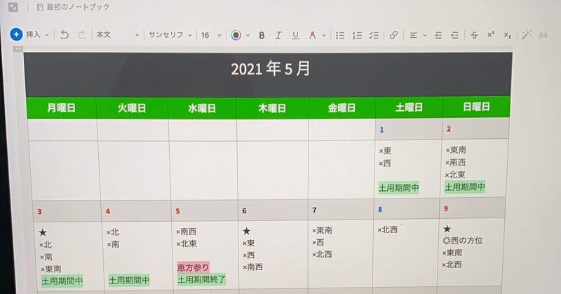 吉方位カレンダー作成中 九星気学 ときどきタロット 開運 岩咲 歩実 Note