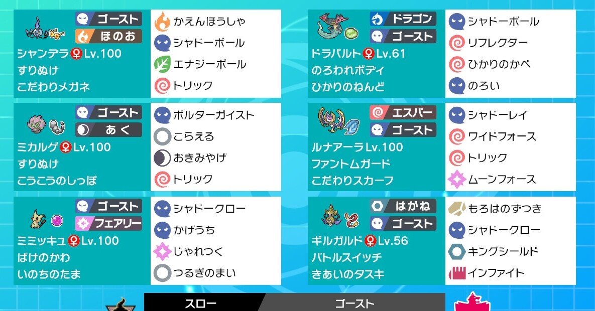 ポケモン剣盾 ルナアーラ軸ゴースト統一パ 竜王戦ルール マスボ級到達 シリーズ８ レンタルパーティあり スロー Note