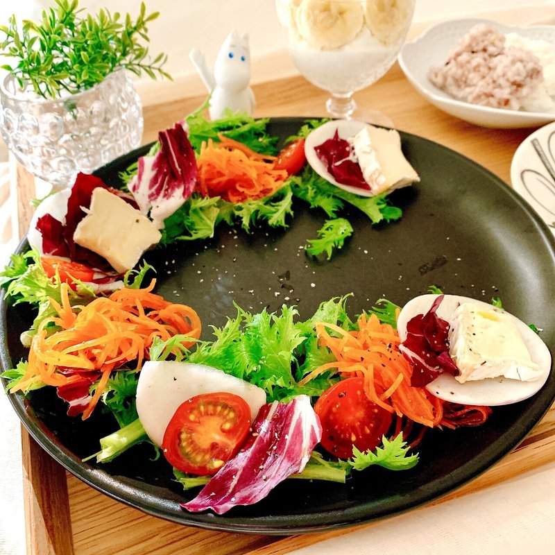 今日の朝食 わさび菜とトレビスのサラダ Masako Note 今日の朝食 わさび菜とトレビスのサラダ Masako Note
