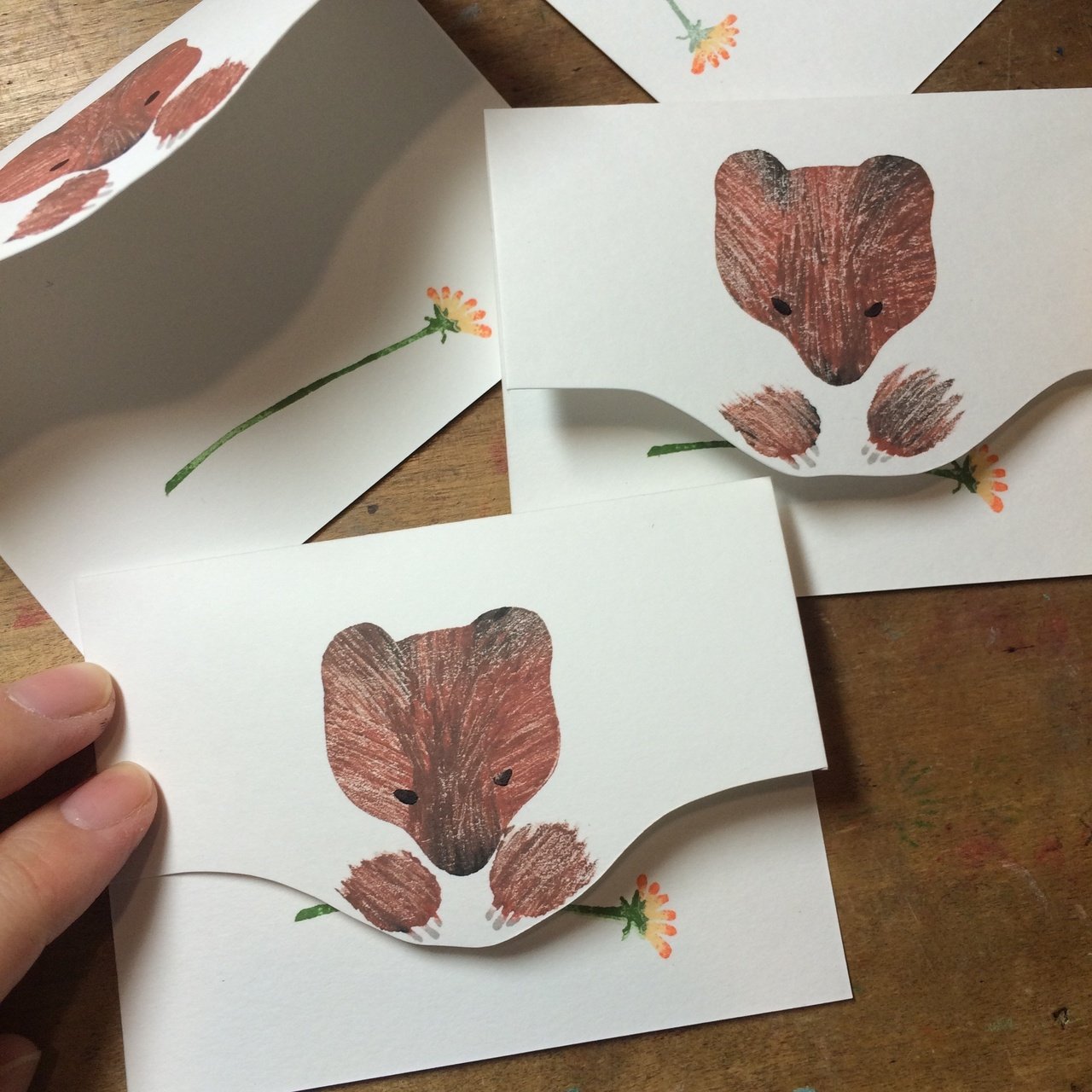 消しゴムはんこ万年筆くまさんとお花