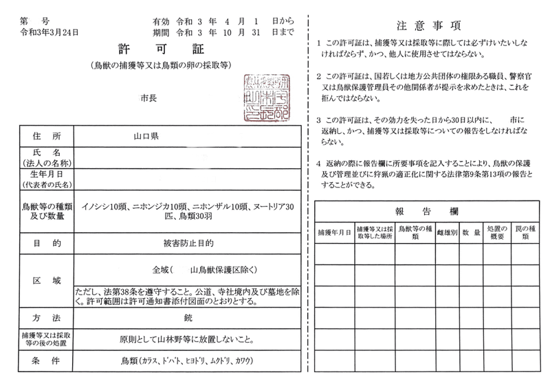 狩猟免許 銃猟デビューへの道 25 有害鳥獣捕獲員 我長州人 時々狩人 極稀釣人 Nido ウベノス Note