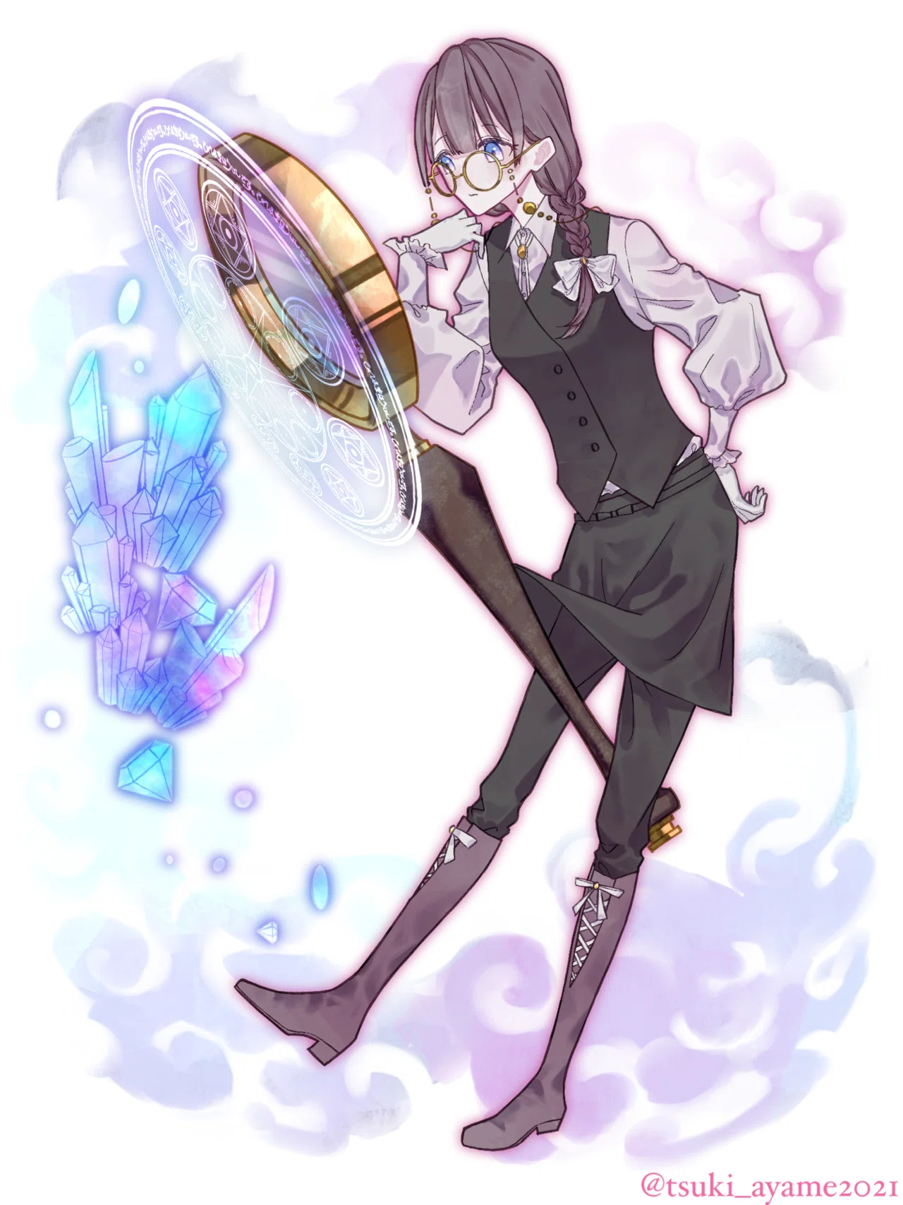 宝石鑑定士ちゃんの立ち絵です 鑑定士ちゃんの審美眼 ルーペの魔法の力で宝石の 全て を見極めます 宝石の質はもちろん 持ち主の本性だったり 代々所持してきた家庭の裏事情だったり ちなみにこのル つき彩姫 Note