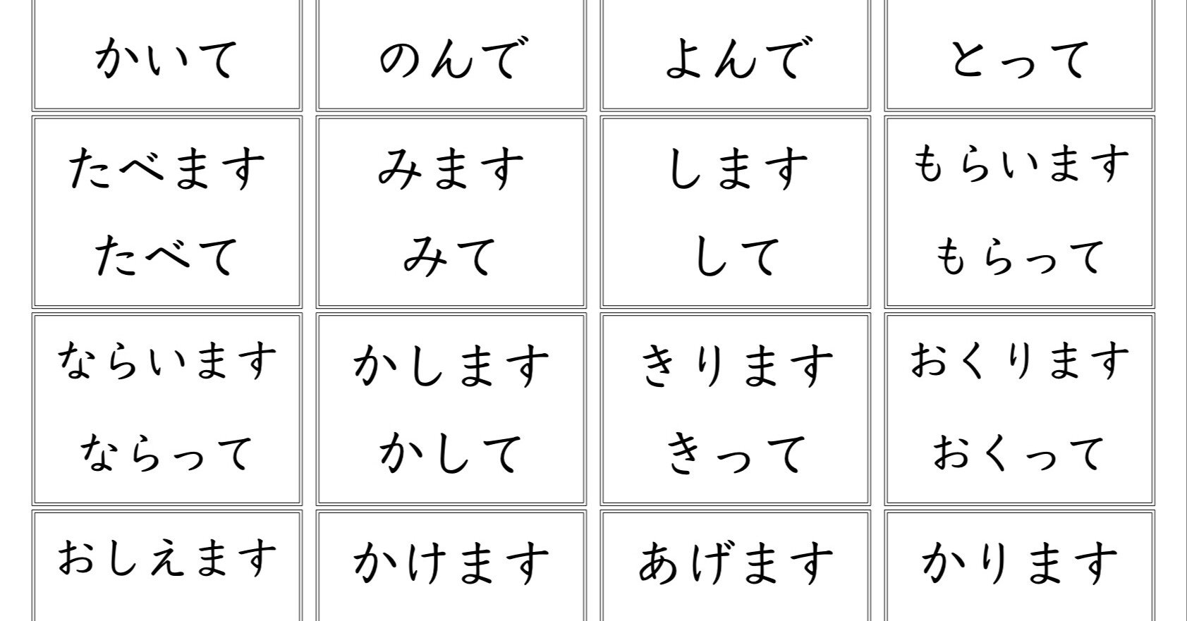 みんなの日本語 初級i て形フラッシュカード ひらがな Gogakuaruaru Note