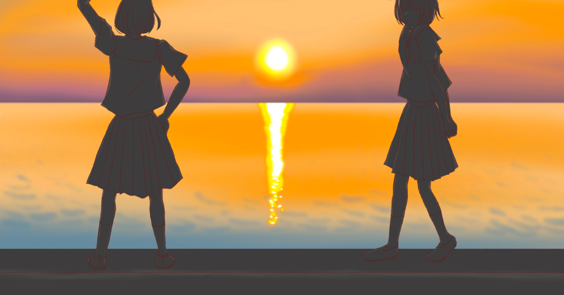 楽しむイラスト練習記 夕陽と海 おひさまさよなら しち Note