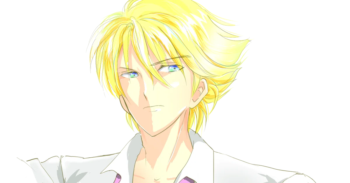 下から見上げる　青年後ろ目真面目