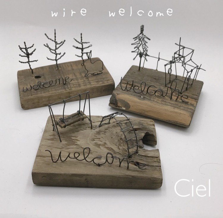 #wire #wireart #wirework #Ciel_wire #ciel #古木 #welcome 
古い木を使っていろんな、welcome作成中。ヤマニトリさんに納品予定です。