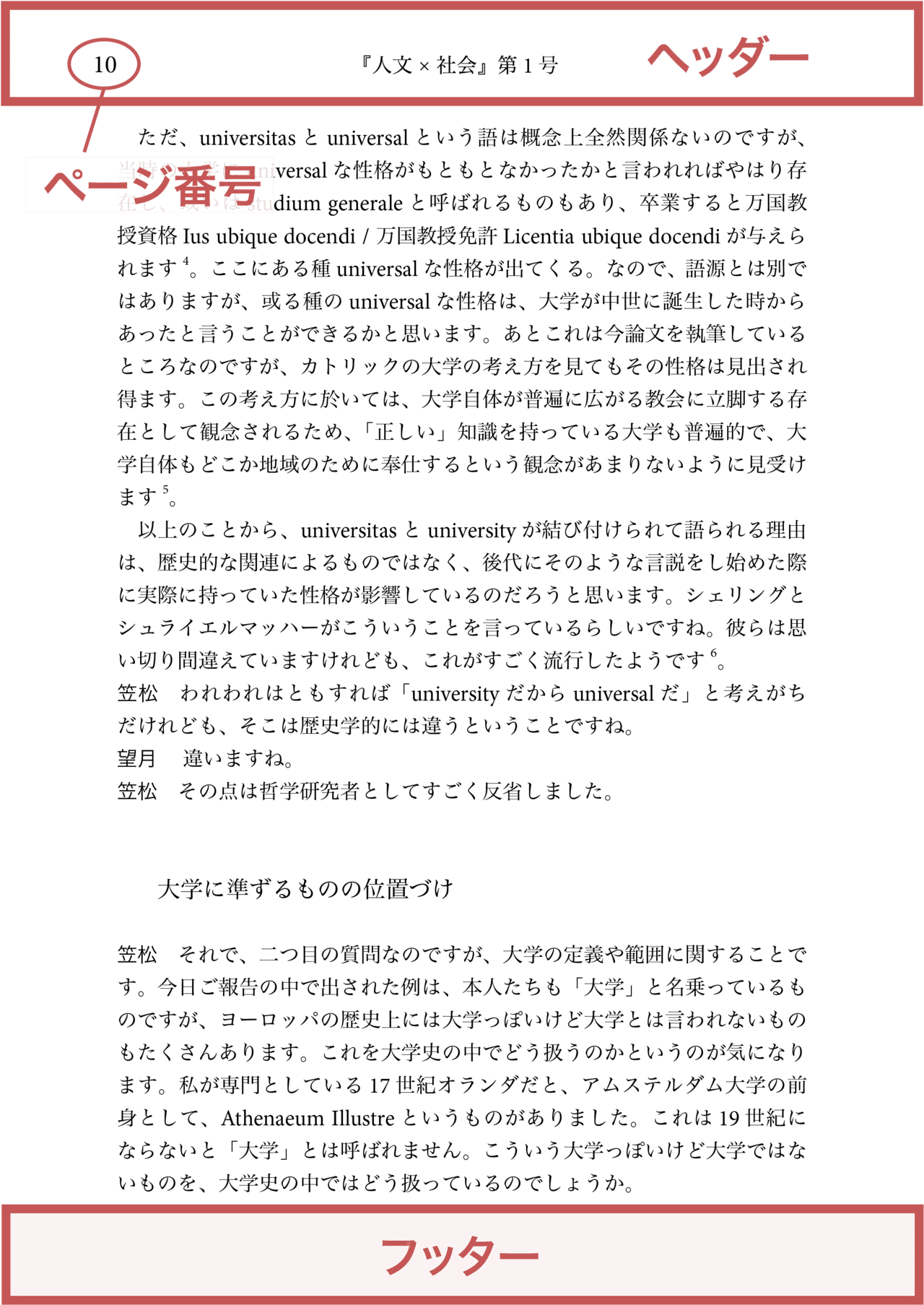 マスターページとは何か ヘッダーとページ番号の指定 人文 社会 の中の人 Note