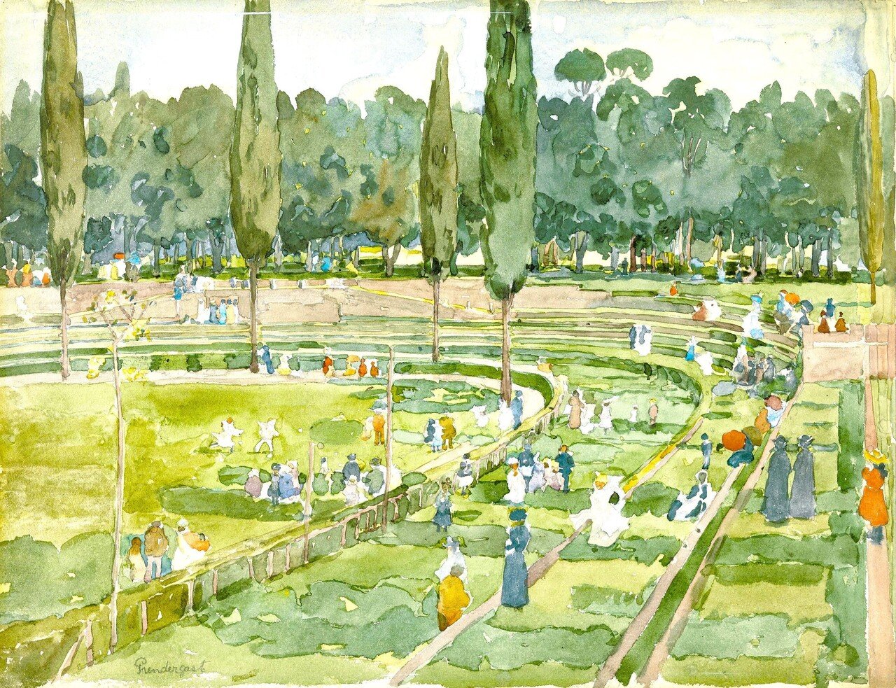 モーリス・B・プレンダーガスト、「海辺のピクニック」、希少画集画 20th初頭のアメリカ・アート先駆者：モーリス・プレンダーガスト