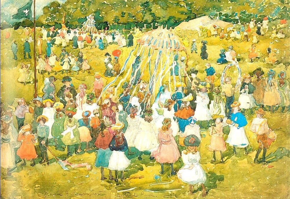 モーリス・B・プレンダーガスト、「海辺のピクニック」、希少画集画 20th初頭のアメリカ・アート先駆者：モーリス・プレンダーガスト