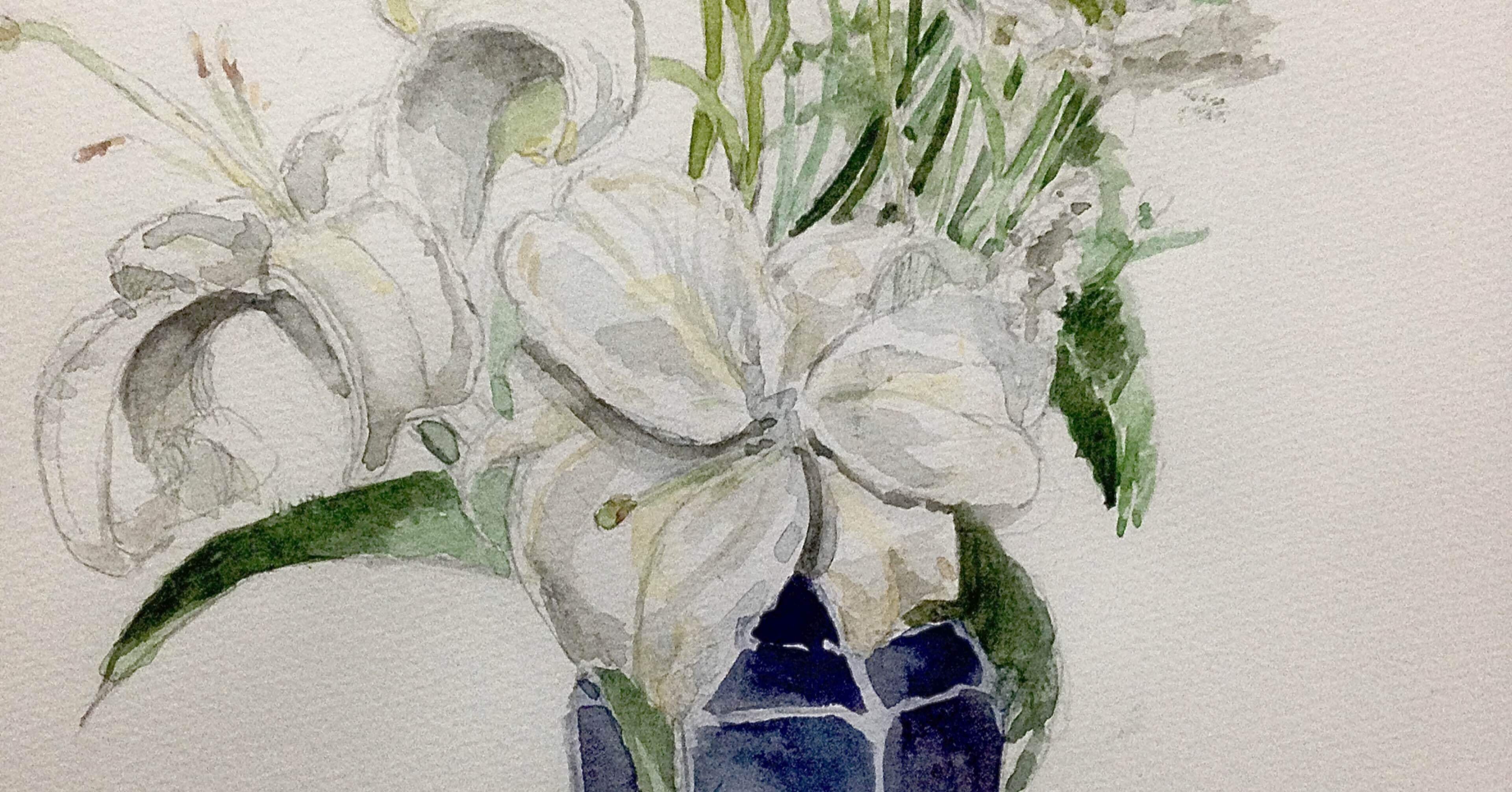 水彩画　百合と天使 水彩画 百合と天使 水彩画百合と天使