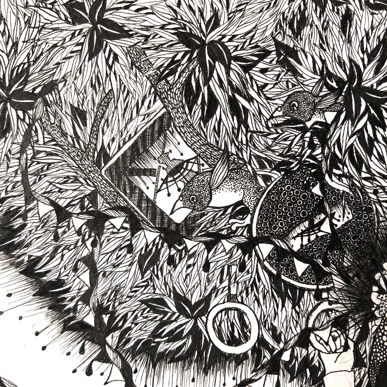 ペン画 4作品 俯く少女のための習作 B4／茶・黒インク、銀筆 by Misaki Ohta