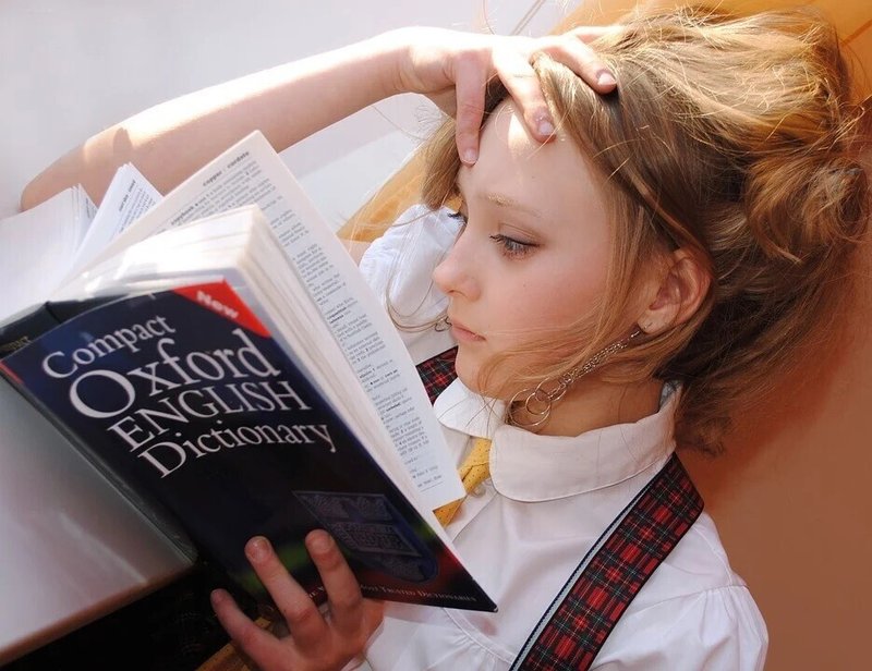 女性・女の子・辞書・頭を抱える・読書