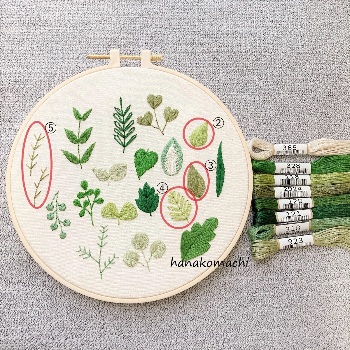 刺繍図案付き】葉っぱつめあわせ制作過程①｜はなこまち/刺繍作家