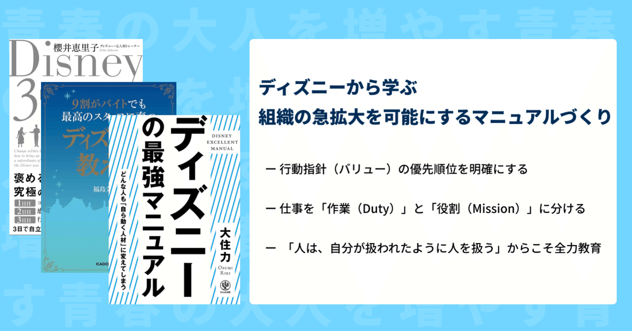 ディズニーから学ぶ 組織の急拡大を可能にするマニュアルづくり 大上 諒 Hear Inc Note ディズニーから学ぶ 組織の急拡大を可能にするマニュアルづくり 大上 諒 Hear Inc Note