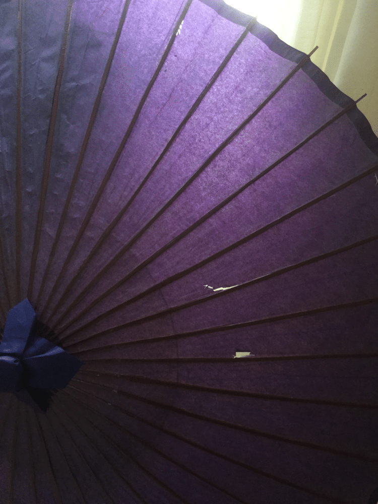 撮影で使用していた番傘。紫ってあんまり使ってないんだけどなー。補整も出来ないよー。あーあ。やんなっちゃう。けど、この番傘捨てるのもったいないから、リメイク出来たらしようかと。夏暇だから、夏やろーっと。ちょっとだけ楽しみ♡