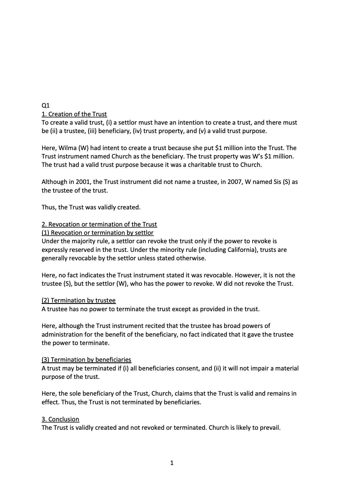 CA Bar Exam 練習答案 Wills and Trusts (Feb 2008)｜うに弁護士｜note
