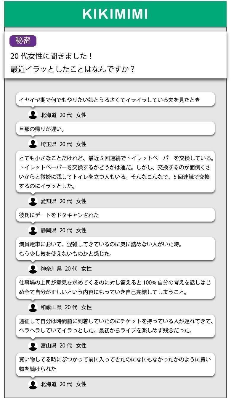 代女性に聞きました 最近イラッとしたことはなんですか Kikimimi Note 代女性に聞きました 最近イラッとしたことはなんですか Kikimimi Note
