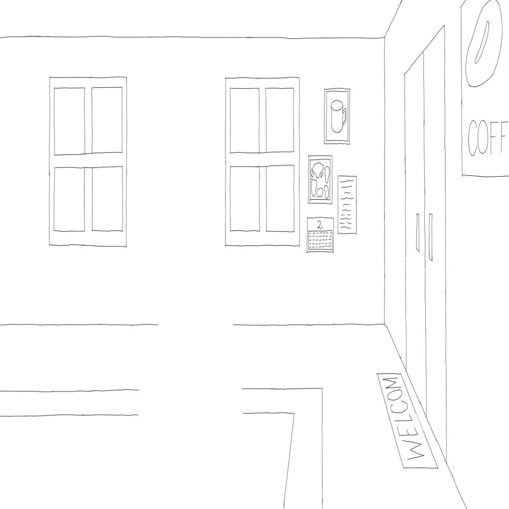 お絵書き練習 カフェの風景線画 13日目 木村 勇雄 Note