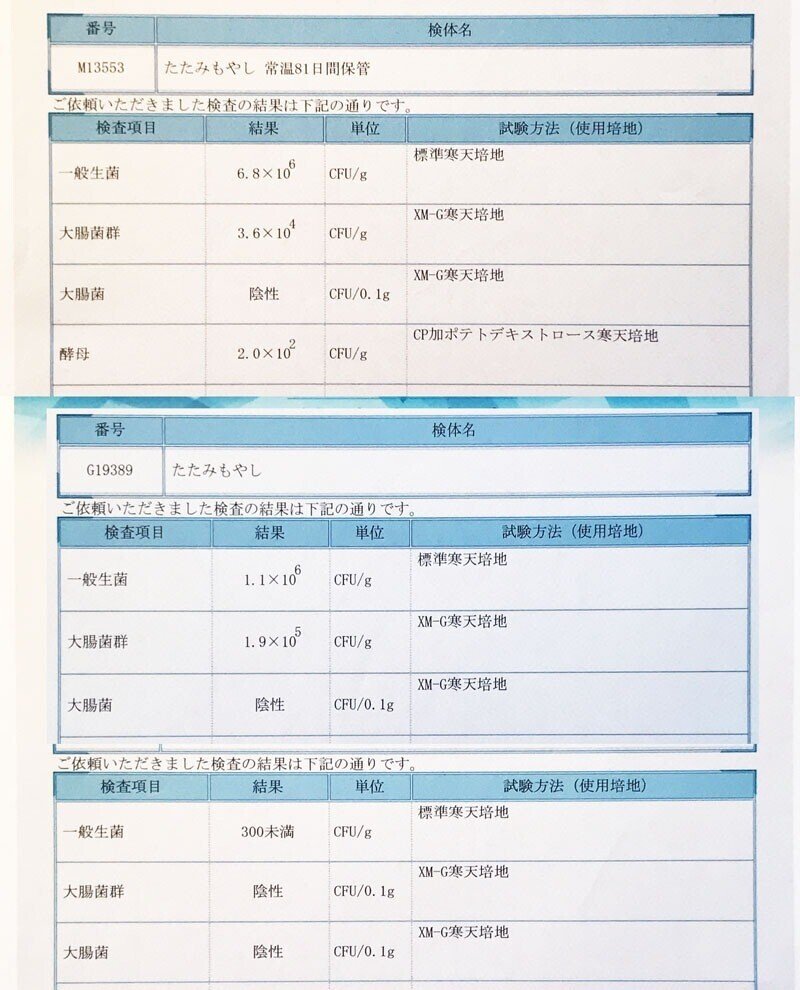 たたみもやし検査結果