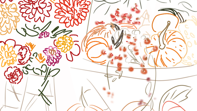 秋の花とカボチャのイラスト Atelier Hanami Note