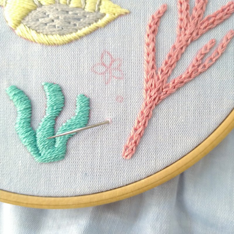 海の仲間たちの刺繍枠キットを作ろう ステップ12 仕上げ 完成 Apostrophe S 刺繍雑貨作家 Note