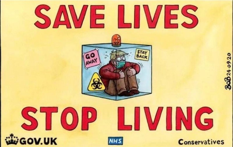 風刺画：　SAVE LIVES   ・　STOP  LIVING