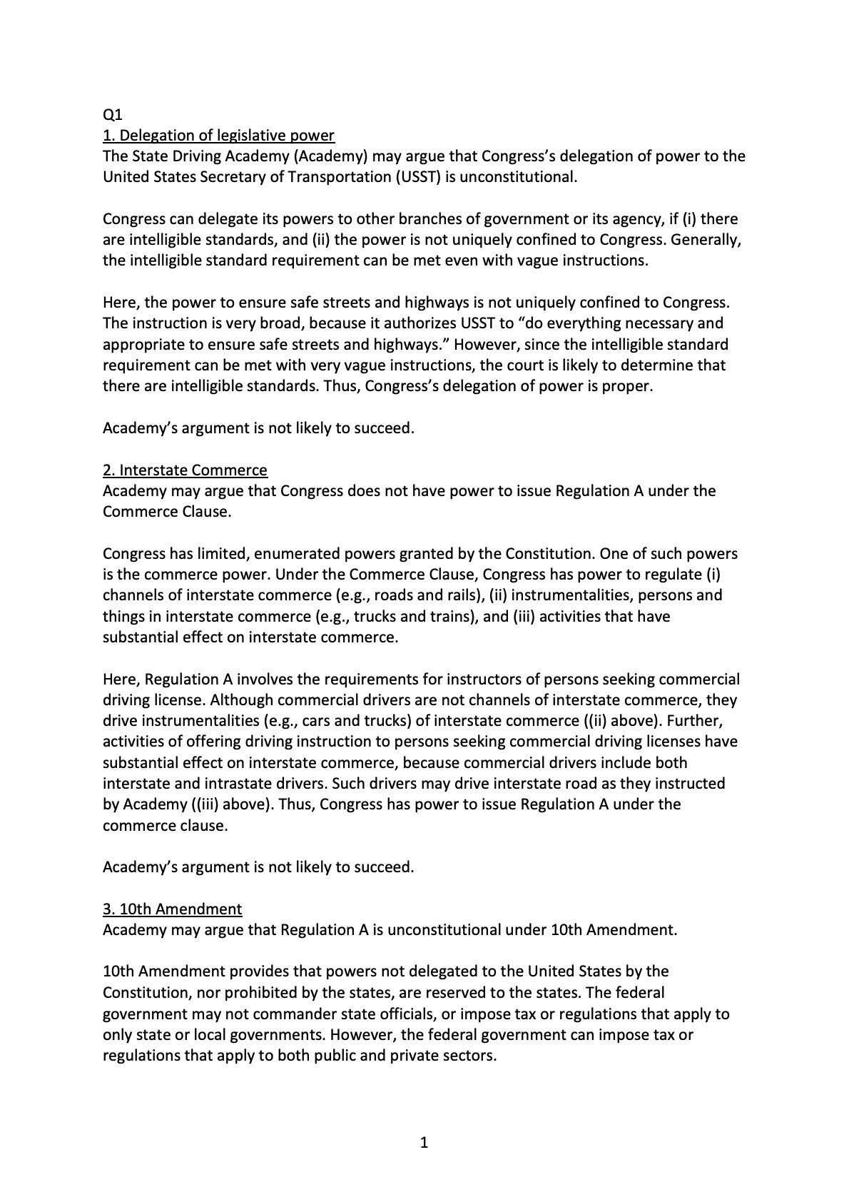 CA Bar Exam 練習答案 Constitutional Law (July 2009)｜うに弁護士