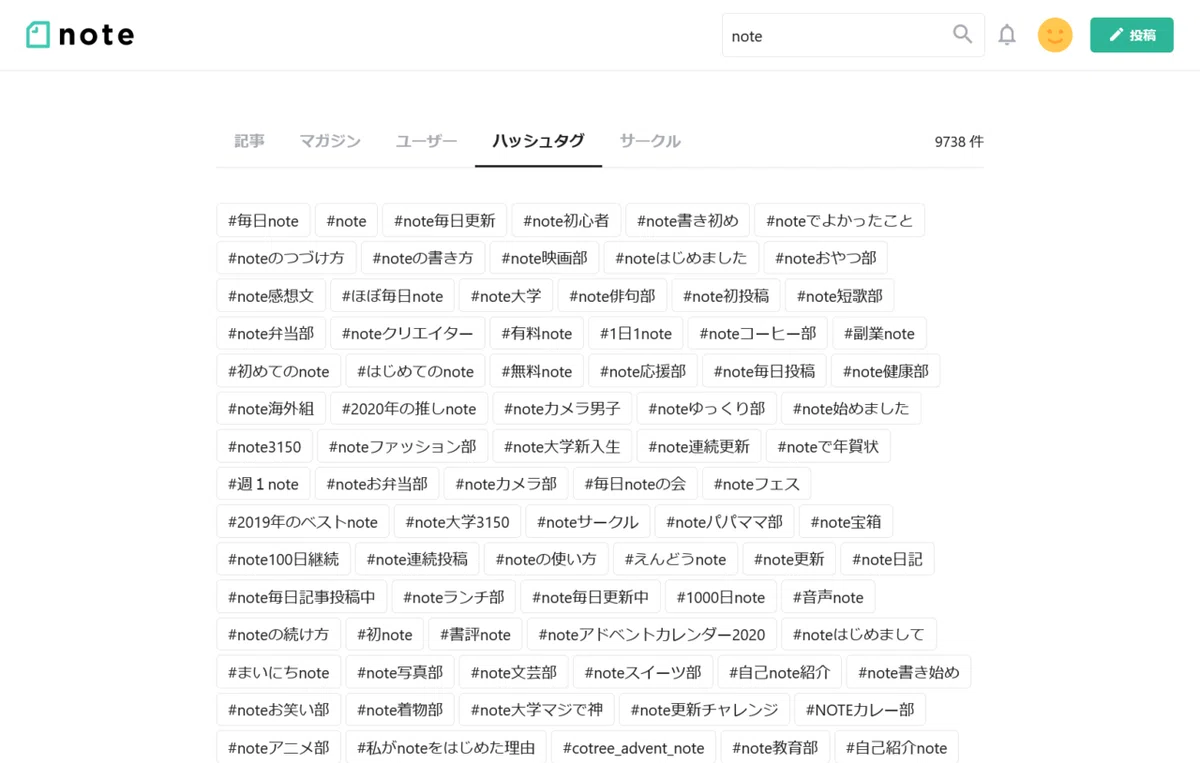 検索ボックス”note”のハッシュタグ